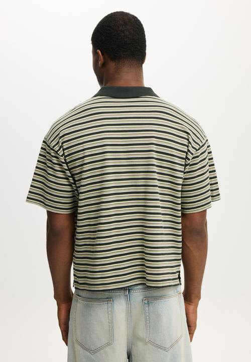 Cotton On - Cropped Fit Polo - Washed Black Multi Stripe