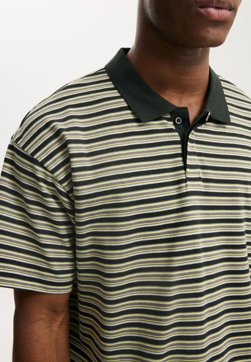 Cotton On - Cropped Fit Polo - Washed Black Multi Stripe