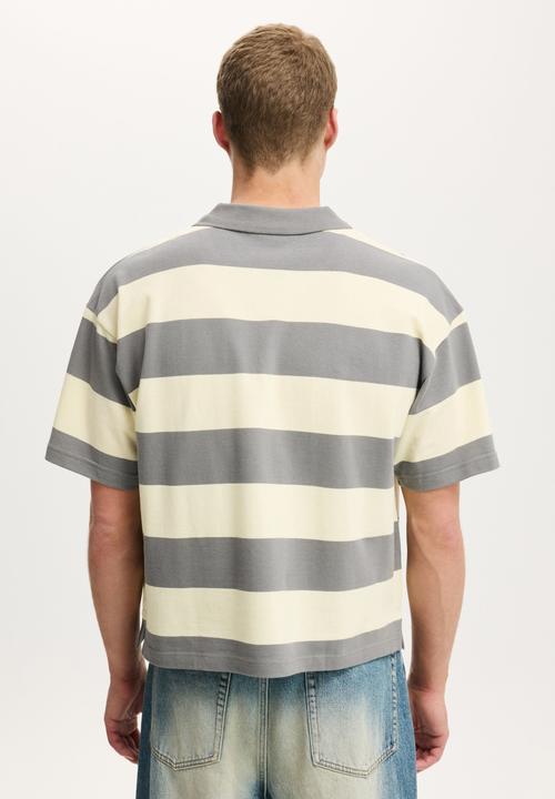 Cotton On - Cropped Fit Polo - Slate Stone Lemon Bold Stripe