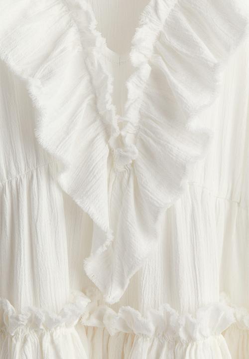 H&M - Frill-trimmed cotton throw-on dress - cream