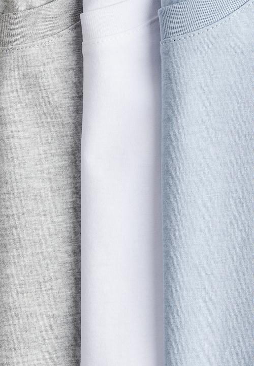H&M - 3-Pack T-shirts - light blue/grey marl/white 