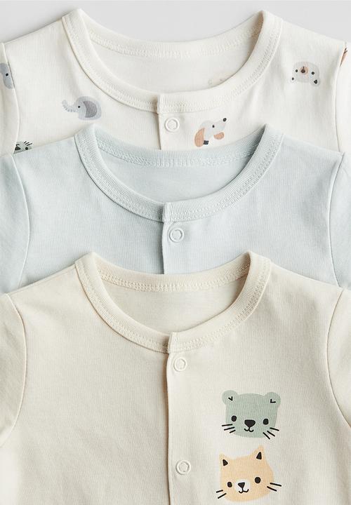 H&M - 3-Pack cotton sleepsuits - light beige/animals