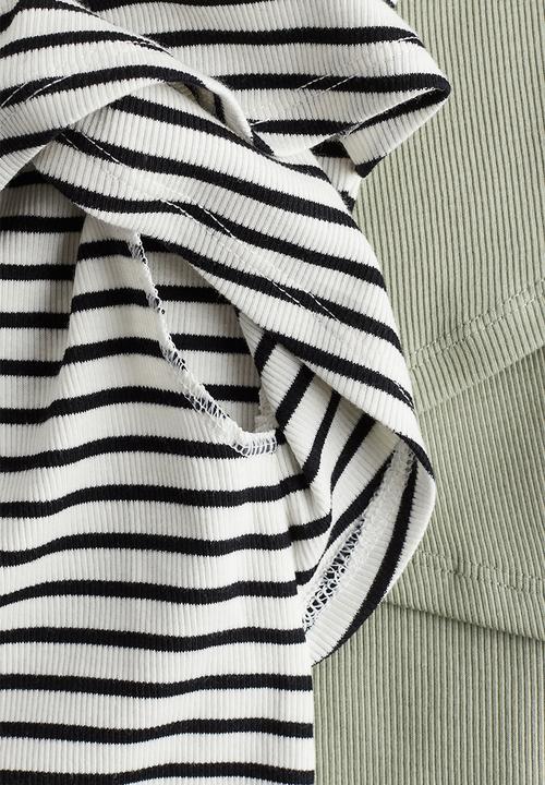 H&M - Mama 2-pack before & after nursing tops - light khaki green striped
