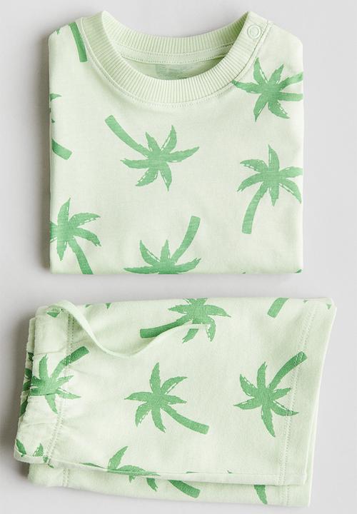 H&M - 2-piece cotton set - light green/palm trees