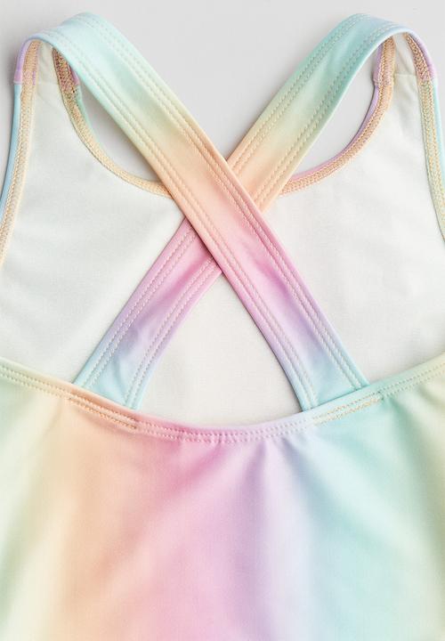 H&M - Frill-detail swimsuit - light pink & turquoise