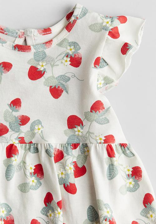 H&M - Printed cotton dress - white/strawberries