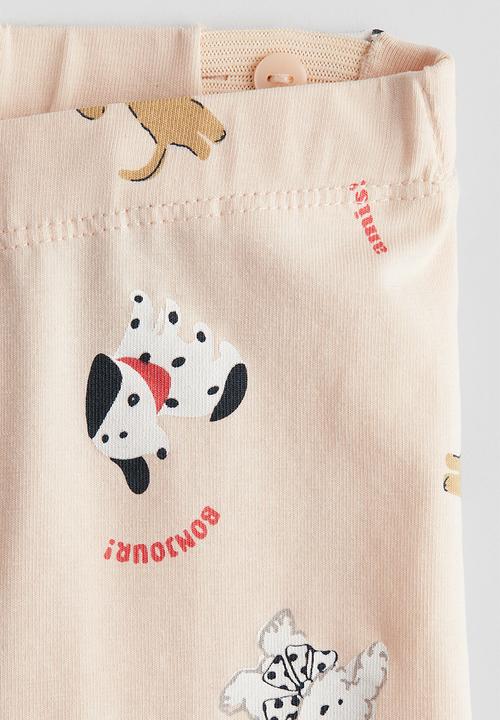H&M - Printed cotton leggings - peach/dogs 