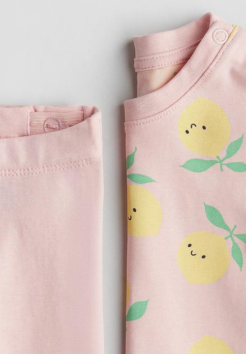 H&M - 2-piece cotton jersey set - light pink/lemons