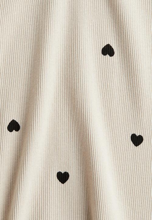 H&M - Ribbed jersey top - dusty beige/hearts 