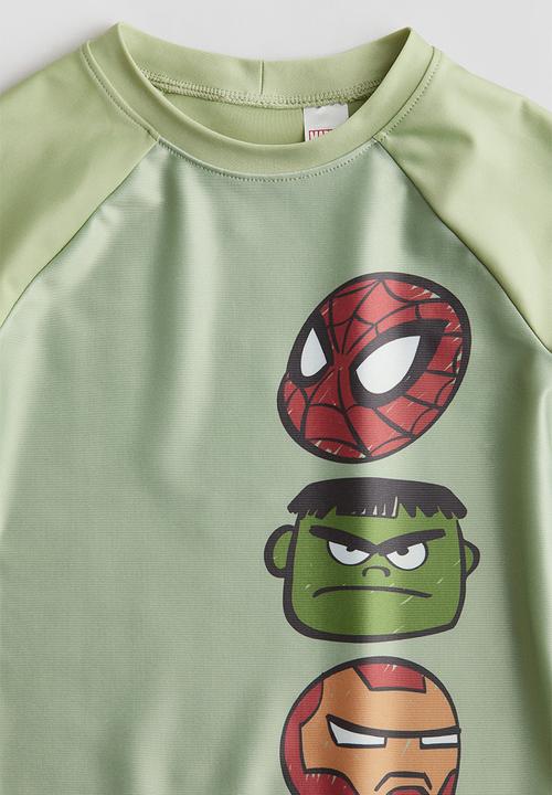 H&M - Upf 50 printed swim top - light green/spidey