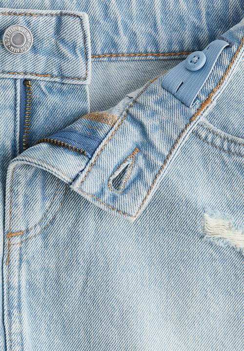 H&M - Worn-out-detail denim skirt - light denim blue