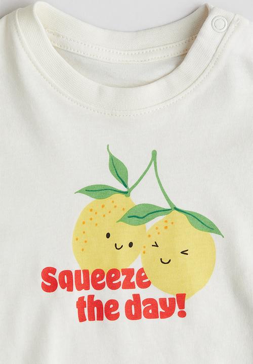H&M - Printed cotton T-shirt - white squeeze the day!