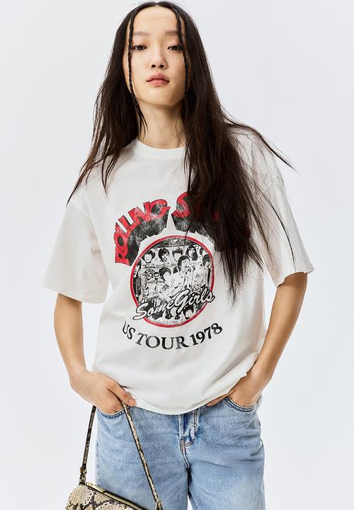 H&M - Oversized printed t-shirt - cream the rolling stones