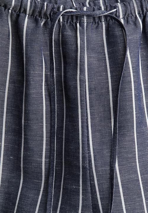 H&M - Straight linen-blend trousers - dark blue striped