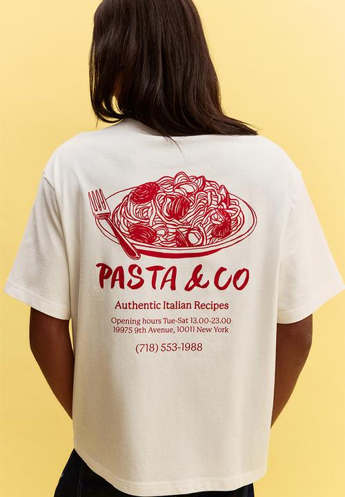 H&M - Loose fit printed T-shirt - white/pasta