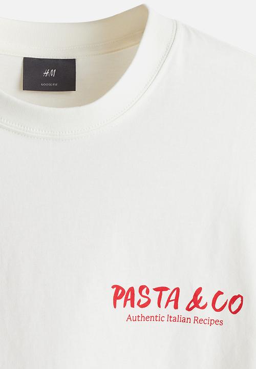 H&M - Loose fit printed T-shirt - white/pasta