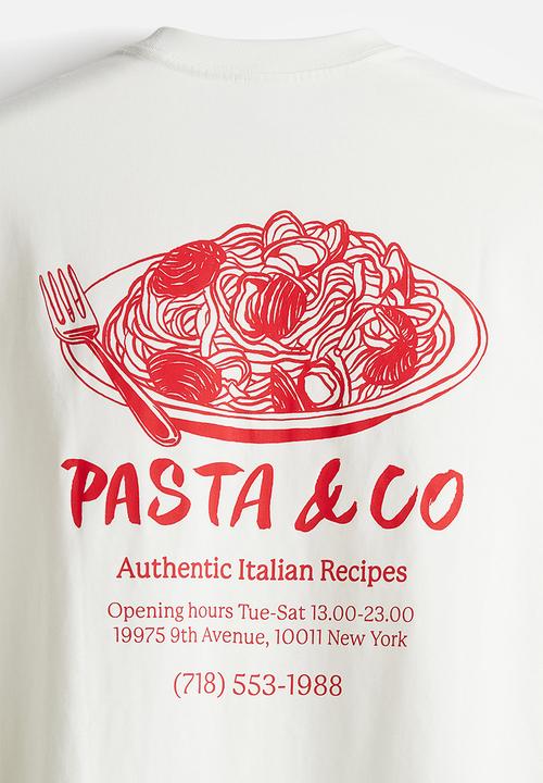 H&M - Loose fit printed T-shirt - white/pasta