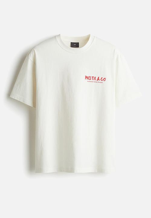H&M - Loose fit printed T-shirt - white/pasta