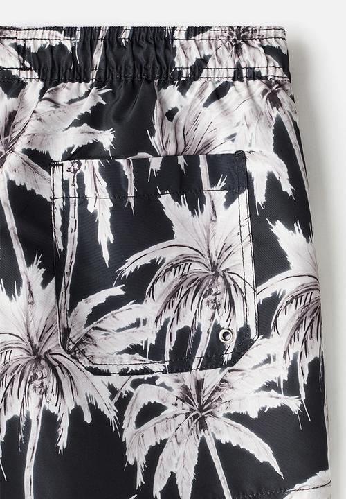 H&M - Patterned swim shorts - black & palm trees