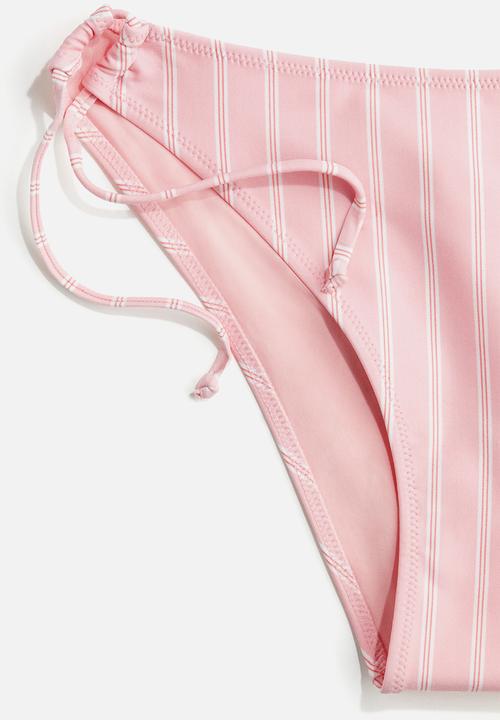 H&M - Tie tanga cheeky bikini bottoms - light pink/striped