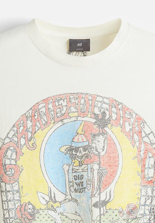 H&M - Loose fit vintage-look printed T-shirt - white/grateful dead