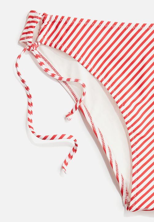 H&M - Tie tanga cheeky bikini bottoms - white/red striped