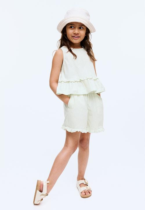 H&M - Frill-trimmed cotton shorts - light green/striped 