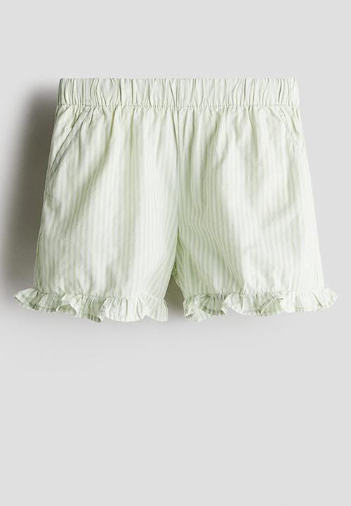 H&M - Frill-trimmed cotton shorts - light green/striped 