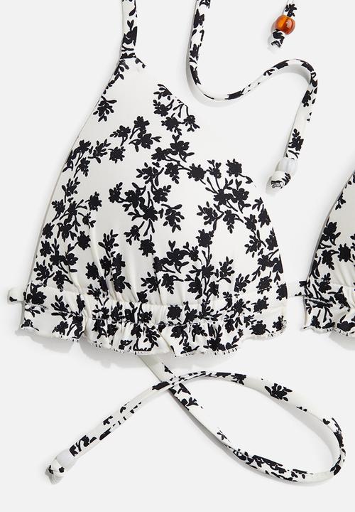 H&M - Push-up triangle bikini top - white/black floral
