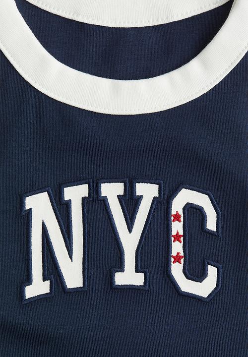 H&M - Printed cotton vest top - navy blue nyc