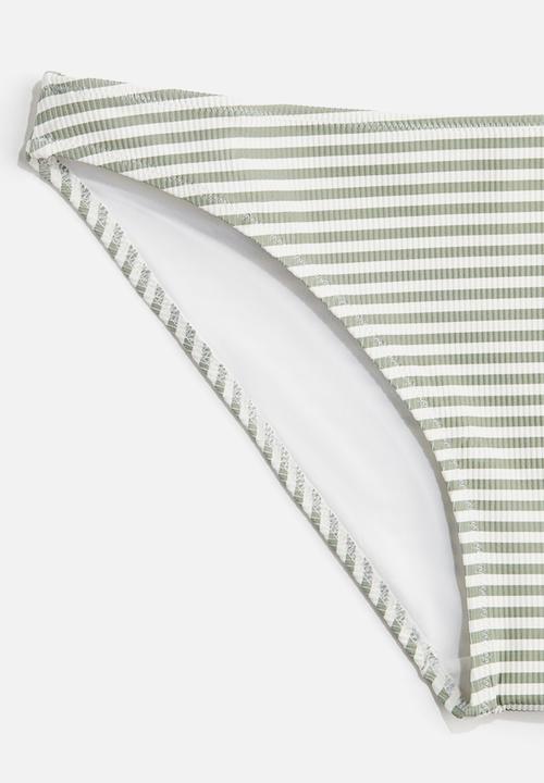 H&M - Bikini bottoms - white/khaki green striped