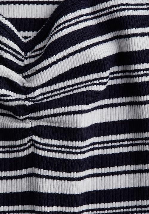 H&M - Ribbed boat-neck top - navy blue/white striped