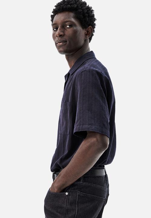 H&M - Regular fit linen-blend resort shirt - navy blue