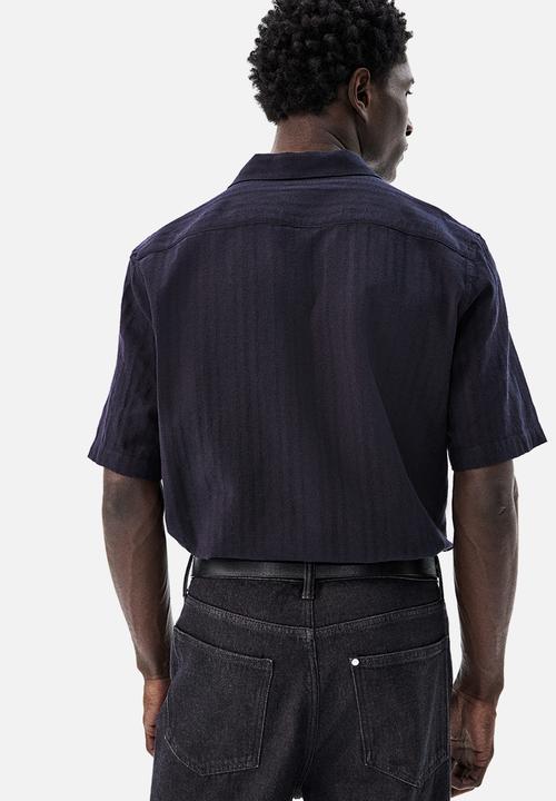 H&M - Regular fit linen-blend resort shirt - navy blue