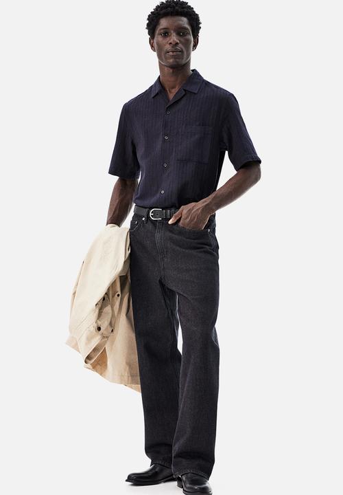 H&M - Regular fit linen-blend resort shirt - navy blue