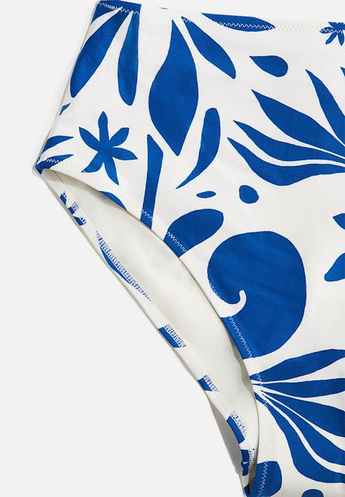 H&M - High waist bikini bottoms - white/blue patterned