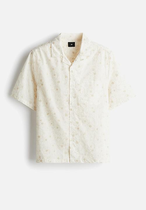 H&M - Regular fit embroidered resort shirt - white floral 