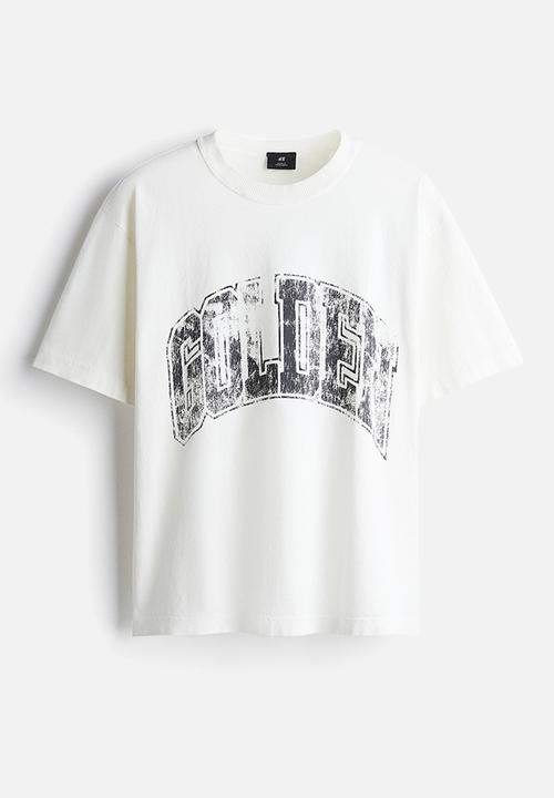 H&M - Loose fit printed T-shirt - white/golden