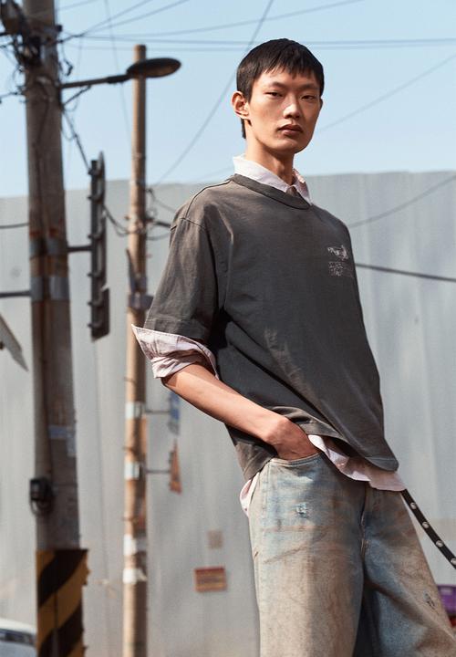H&M - Loose fit printed T-shirt - dark grey/west coast run club