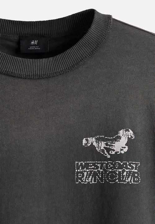 H&M - Loose fit printed T-shirt - dark grey/west coast run club