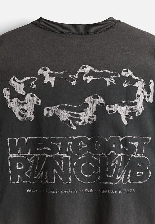 H&M - Loose fit printed T-shirt - dark grey/west coast run club