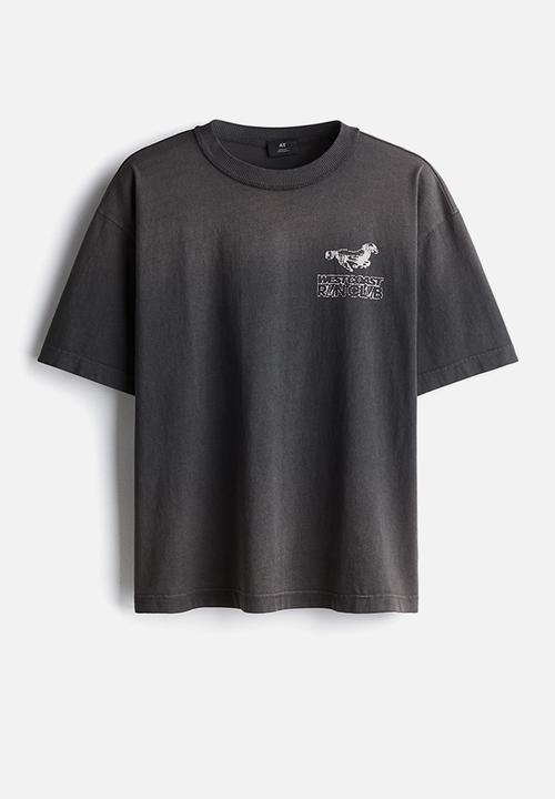 H&M - Loose fit printed T-shirt - dark grey/west coast run club