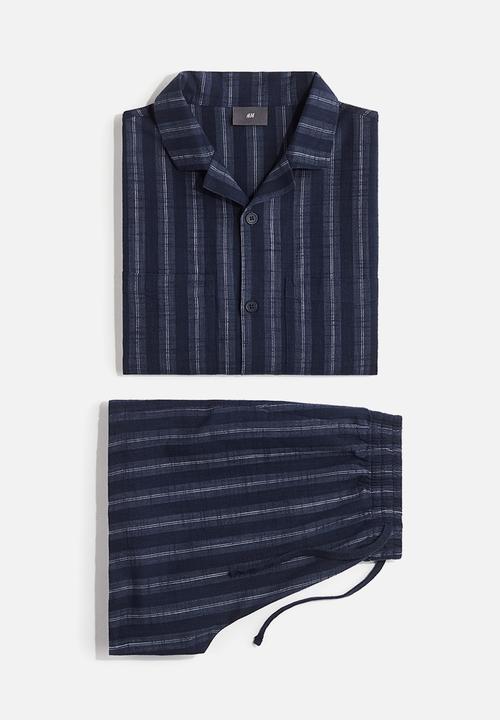 H&M - Cotton pyjama shirt and shorts - dark blue striped