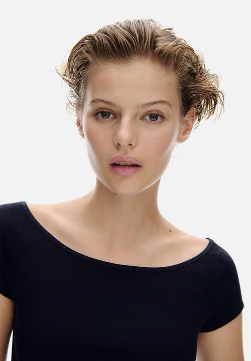H&M - Ribbed off-the-shoulder top - navy blue