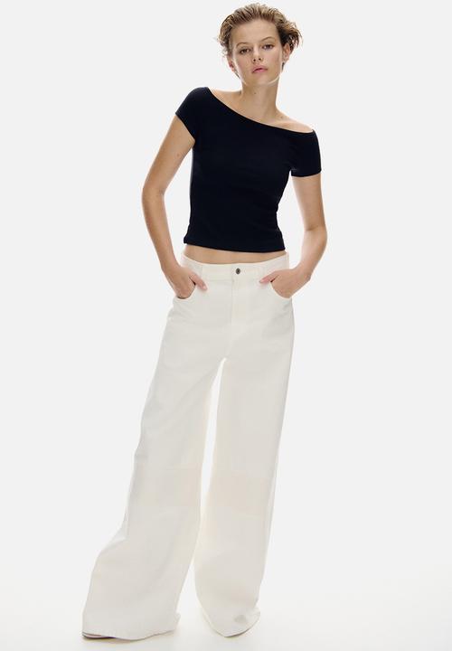 H&M - Ribbed off-the-shoulder top - navy blue