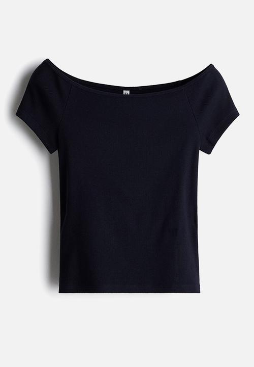 H&M - Ribbed off-the-shoulder top - navy blue