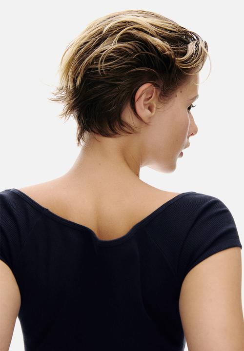 H&M - Ribbed off-the-shoulder top - navy blue