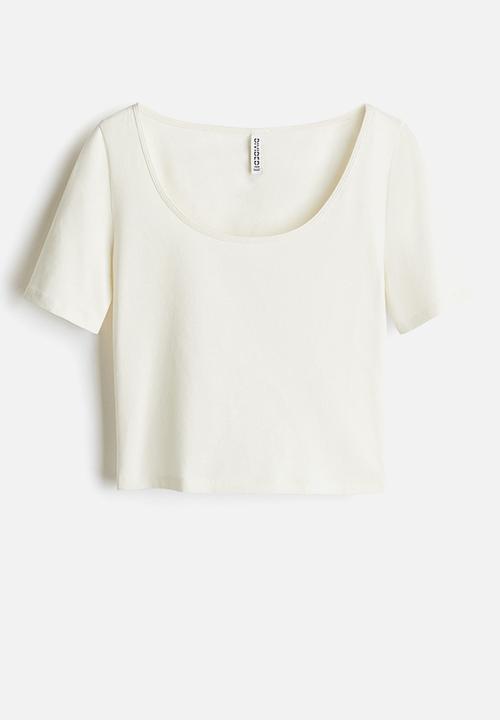 H&M - Cropped scoop-neck t-shirt - cream