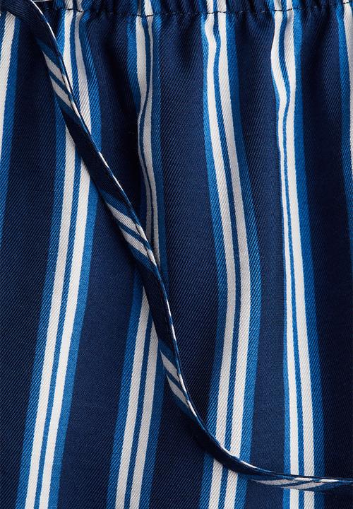 H&M - Drawstring twill trousers - navy blue/striped 