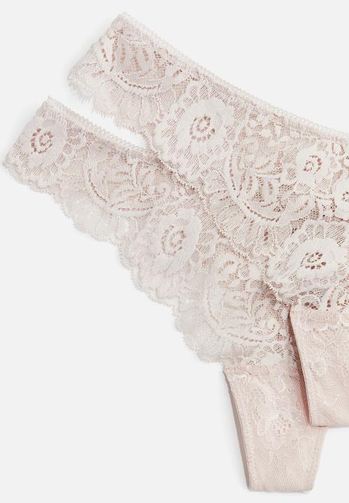 H&M - 2-Pack lace thong briefs - powder pink